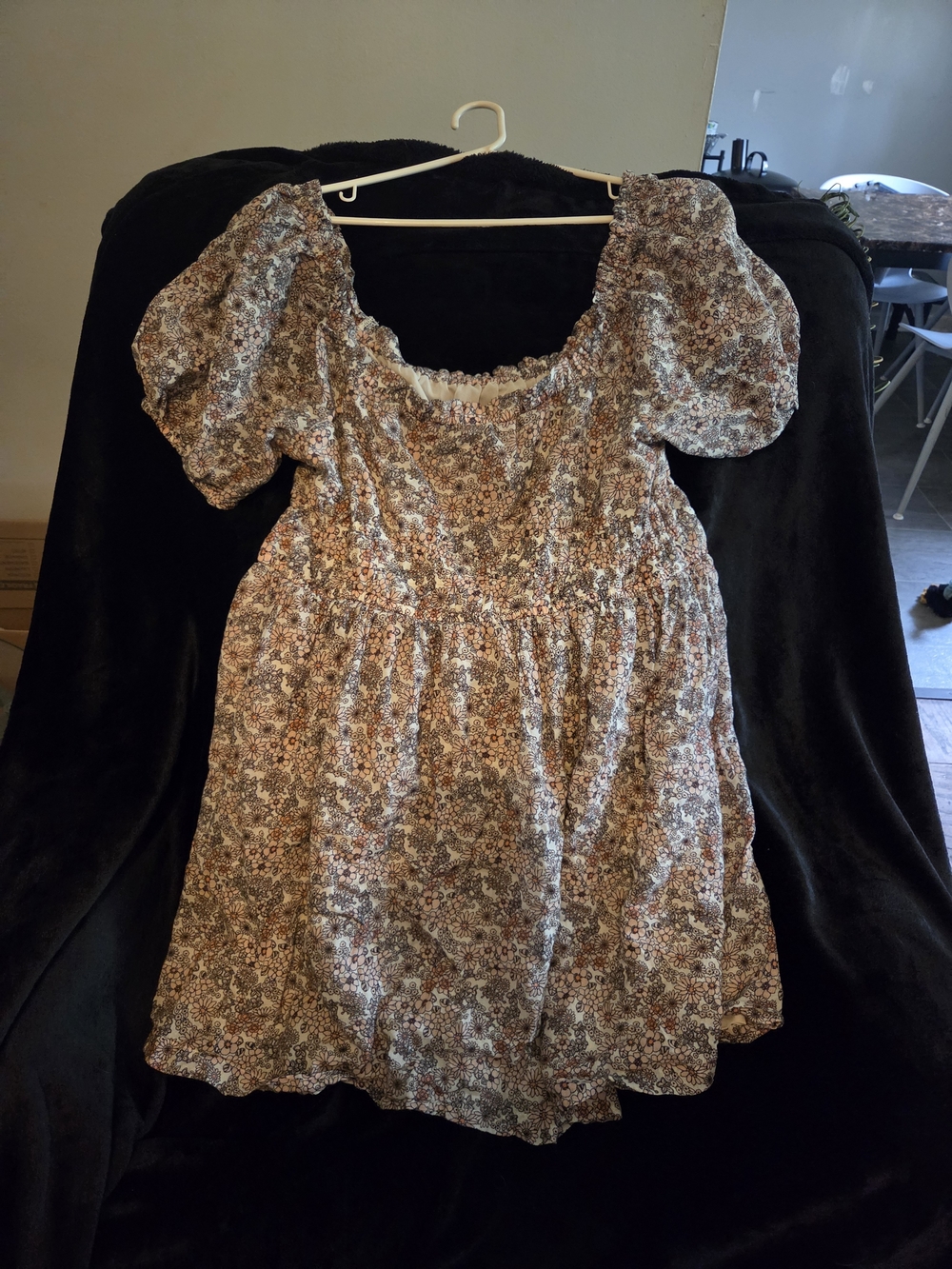Floral Puff Sleeve Mini Dress in Earth Tones